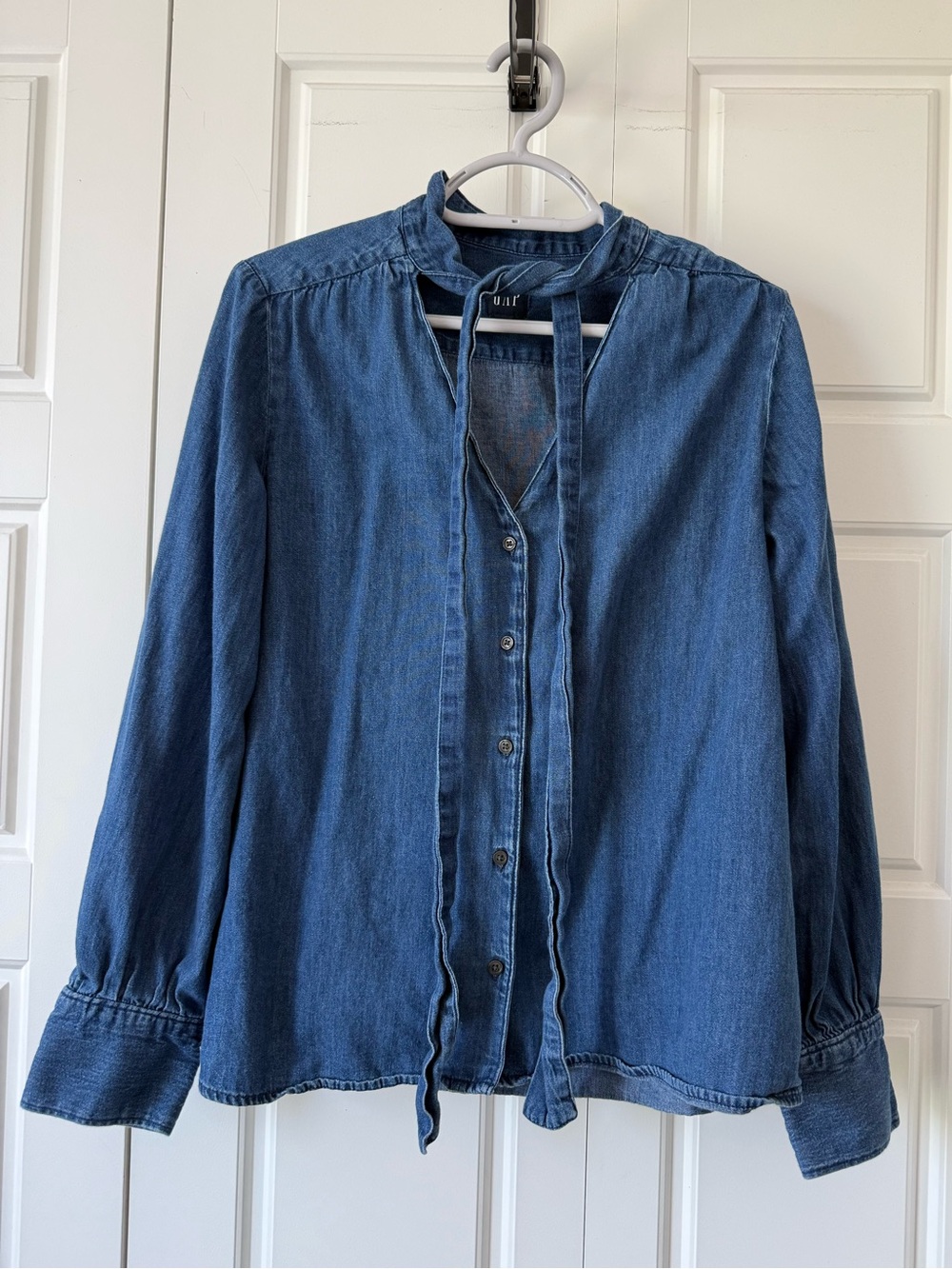 GAP Denim Button Down Blouse with Neck Tie - Size M